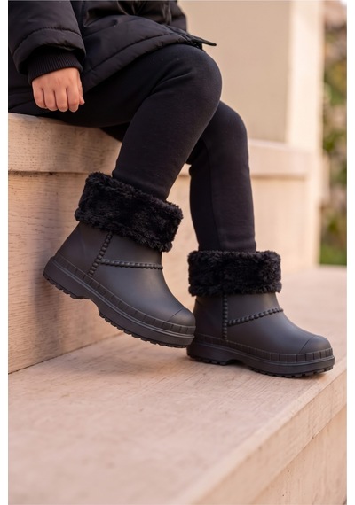 Çocuk Unisex İçi Kürklü Yağmur Çizmesi Siyah