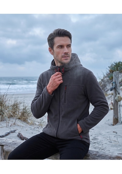 Luxıc Core Erkek Kapüşonlu Koyu Gri Polar 3 Cepli Fermuarlı Sıcak Tutan Kışlık Outdoor Hoodie Günlük Stilpro