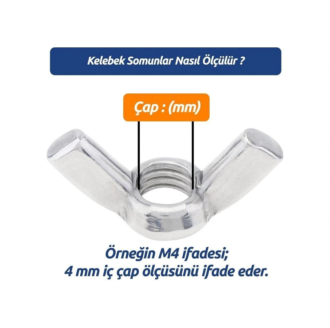 Kelebek Somun M12 Mm - 10 Adet İnox Galvaniz Kaplama Dın 315 A2 -