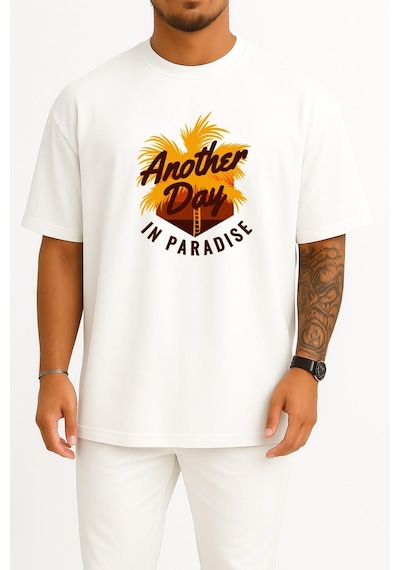 Bahriyeli Collection Oversize Başka Zaman Belki Cennette Karşılarışırız Göğüs Tasarımlı Unisex T-shirt Beyaz