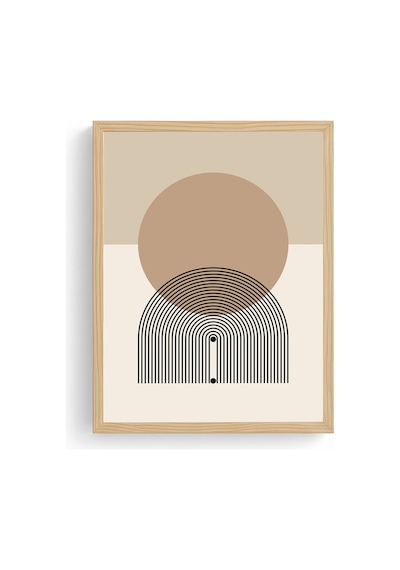 Doğal Ahşap Çerçeveli Geometrik Desenli Tablo - Minimal Huhu1142