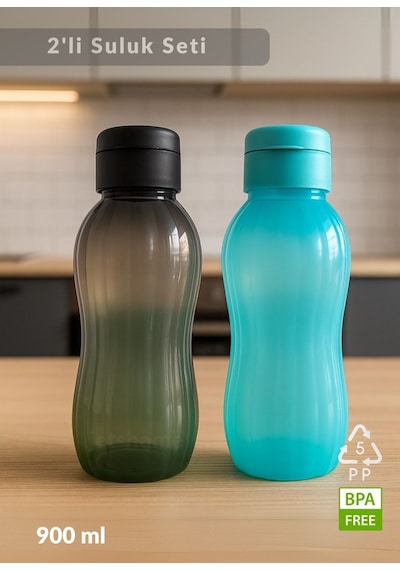 Suluk 2'li Set Su Şişesi Bpa Free Okul Suluğu Pp-5 Suluk Spor Okul Ofis Suluğu Siyah-mavi 900 Ml Mavi - Siyah