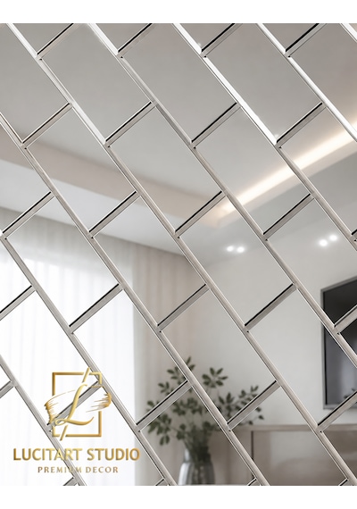 Lucitart 30 Adet 10cmx5cm Tuğla Desenli Aynalı Pleksi Kendinden Yapışkanlı Dekoratif Duvar Aynası 9 Renk Seçeneği Gümüş