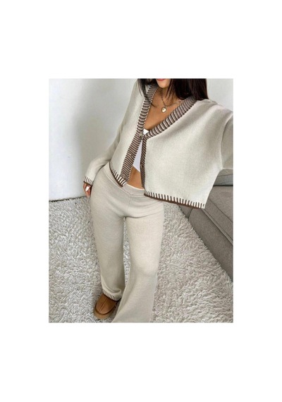 Flex Fashıon Kadın 2li Hırka Pantolon Trend Oversize Triko Takım Taş Rengi Taş Rengi - 752758313 Taş Rengi - 752758313 Taş Rengi