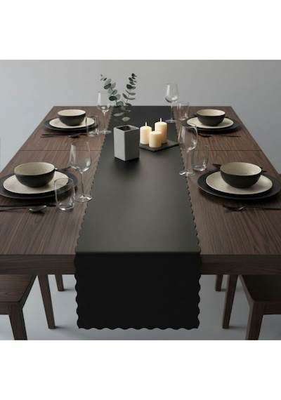 1 Adet Deri Runner-40x140 Cm-fırfır Desenli Runner Siyah