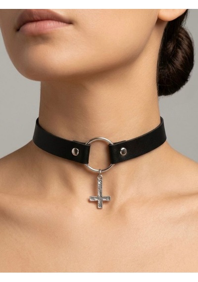 Mor Haç Detaylı Choker Kolye Kadın Gotik Boyunluk Kolye Punk Alternatif Moda Aksesuarı Ayarlanabilir Yaka Kolyesi Gri