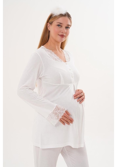 Mecit Pijama Mecit 5808 Kadın Hamile Lohusa Pijama Takımı Ekru