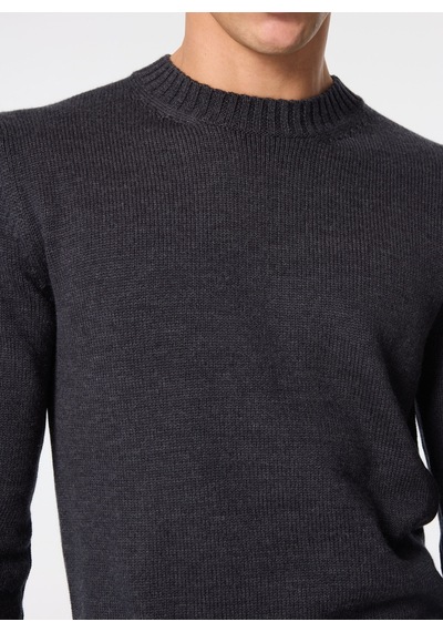 Alpha Studio Antrasit Erkek %100 Yün Slim Fit Kazak Au-7030c Crew Neck