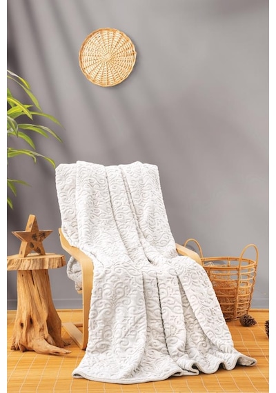 Cotton Box Emboss Çift Kişilik Battaniye Krem
