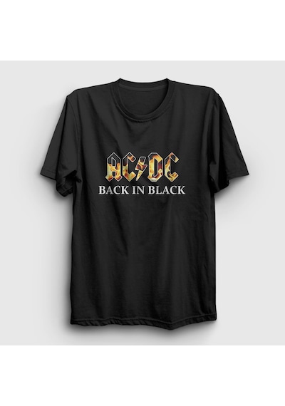 Presmono Unisex Back In Black Fire Ac/dc T-shirt Siyah