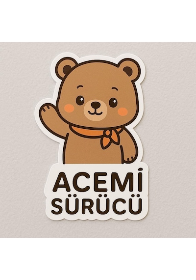 Acemi Sürücü Sevimli Kahverengi Ayı Sticker, Dekoratif Araba Çıkartması, Beyaz Çerçeveli, Vinil Malzeme 1