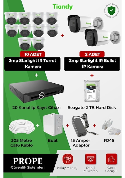 Tiandy 12 Kameralı Full Sistem Paketi