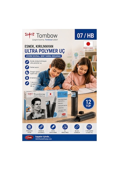 Kaliteli Kalem Ucu 12 Li 0.7 Mm Hb 1 Paket Tombow Versatil Kalem Uç Mekanik Uçlu Otomatik Kurşun Kalem Ucu 60 Mm Yumuşak