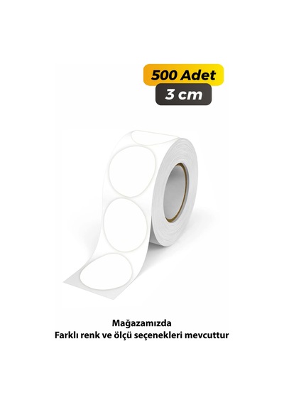 Yuvarlak Kesim Ambalaj Etiketi - Beyaz Renk - 3cm - 500 Adet