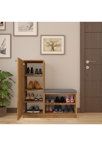 Asra Trend Puflu Ayakkabılık A-15 %100 MDF Minderli Portmanto Seti Petra