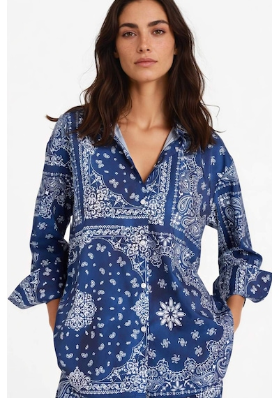 Defacto Regular Fit Şal Desenli Plaj Gömleği-fall İn Love F8334ax25hsnv241 Lacivert