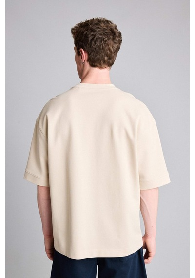 Defacto Loose Fit Bisiklet Yaka Kısa Kollu Ağır Kumaş Basic Bej Tişört B4844ax26aubg757 Bej-bg757