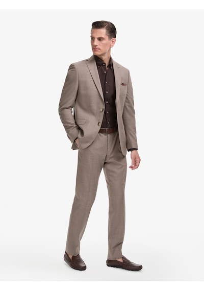 Cacharel Açık Kahverengi Slim Fit Yün Keten Karışımlı Mikro Desen Mono Yaka Takım Elbise Cacharel Açık Kahverengi Slim Fit Yün Keten Karışımlı Mikro Desen Mono Yaka Takım Elbise