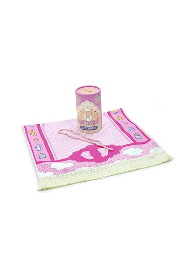 Kumbaralı Kızımın Çocuk Seccadesi - Tesbih Hediyeli Pembe