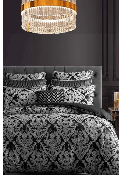 İqon Lastikli Çarşaflı Nevresim Takımı Tek Kişilik Damask Gri