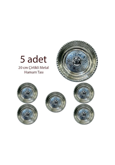 5 Adet 20 Cm Çirtikli Metal Hamam Tası Gümüş