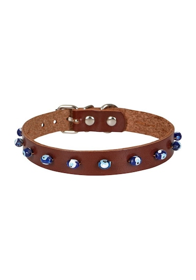 Cattie Boncuklu Deri Kedi Boyun Tasması Xl 1.5x28-32CM Kahverengi
