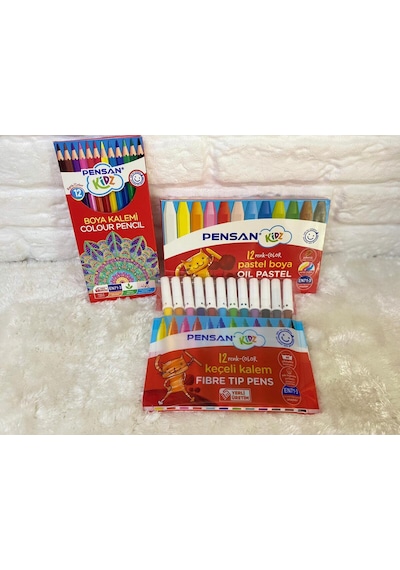 Kidz İlkokul 12'li Keçeli Boya + 12'li Kuru Boya + 12'li Pastel Boya Ergonomik Üçlü Boya Seti
