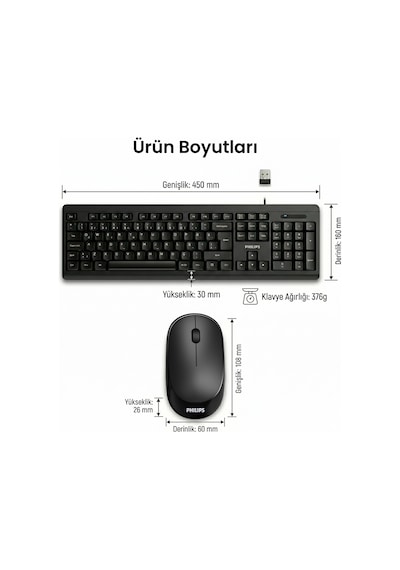 Philips SPT6324 Kablosuz Türkçe Q Klavye & Mouse Seti