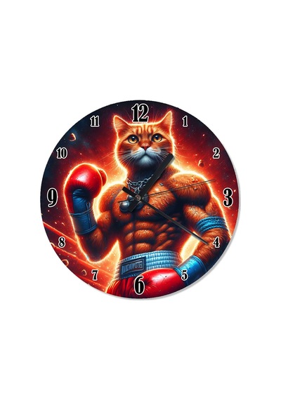 Kaslı Boksör Kedi Şekilli Duvar Saati