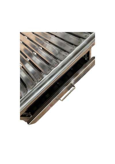 Paslanmaz Kömürlü Mangal 40 X 80 Cm Bacalı Barbekü Çekmeceli Tekerlekli Gri
