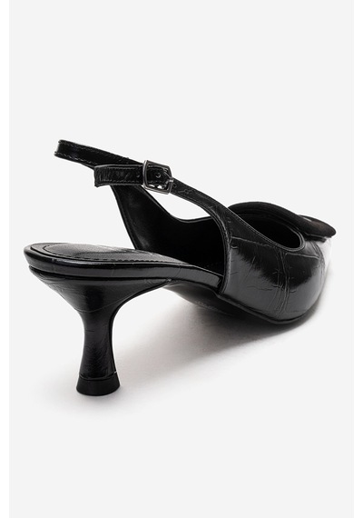 Luvishoes Dublın Siyah Baskı Tokalı Kadın Topuklu Ayakkabı Siyah