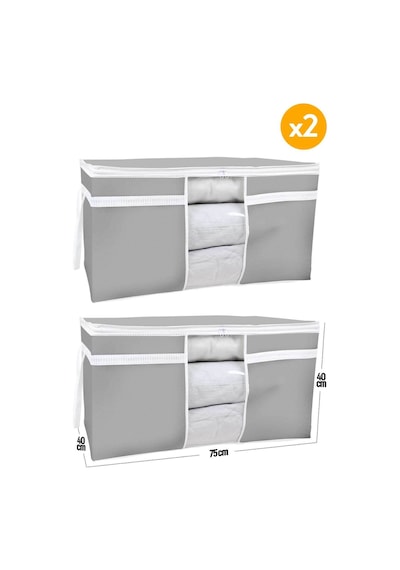 Serstil 2 Adet - Pencereli Yastık Yorgan Hurcu 75 X 40 X 40 Cm - Antrasit A-2y