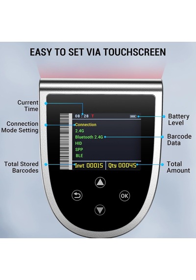 Hw0015 Kablosuz 1d/2d/qr Barkod Okuyucu Dijital Ekran + Tuş Takımı Bluetooth 5.0 & 2.4g & Usb 2600mah Büyük P