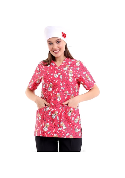 Zarf Yaka Desenli Üst - 3706 Doctor Ayıcık Pembe-6843