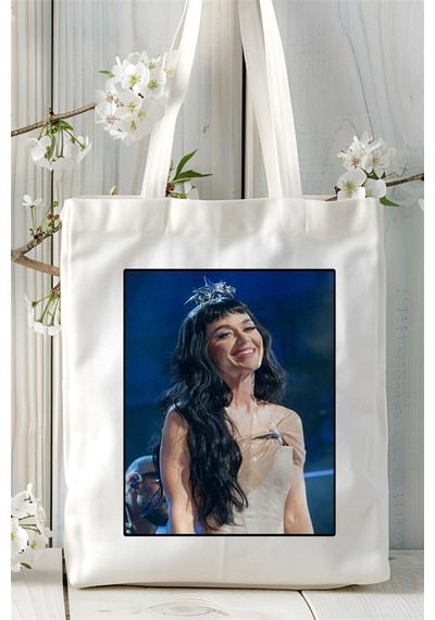 Art Hediye Katy Perry Baskılı Bez Çanta Omuz Çantası Kişiye Özel Desen 1 Çok Renkli