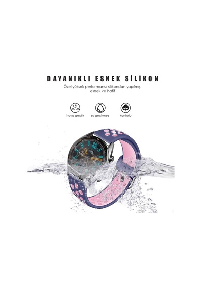 Lexroo Huawei Watch Gt 2e Rainbow Sport Band İçin Kordon Lacivert Pembe