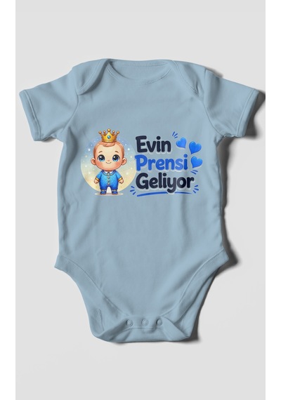 Morivokids Evin Prensi Geliyor Kısa Kollu Bebek Body %100 Pamuk Bebe Mavisi