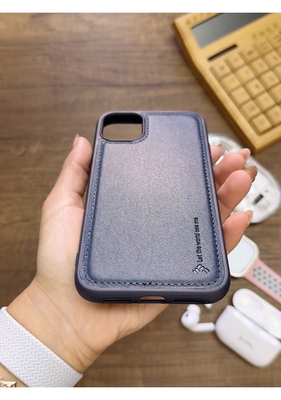 Apple iPhone 11 Pro Uyumlu Premium Deri Dokulu Darbelere Karşı Dayanıklı Nazal Silikon Kılıf Lacivert
