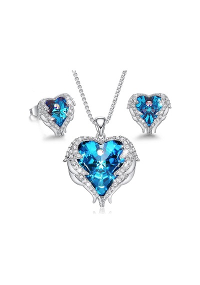 Monemel Kristal Taşlı Kalp Kolye Ve Küpe Set Altın Kaplama N08360set Gümüş