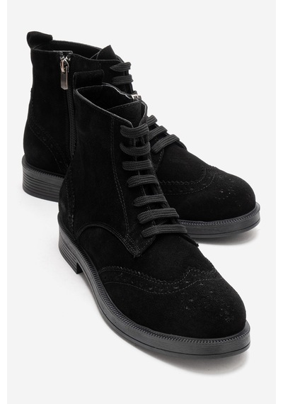 Luvishoes Nelvy Siyah Süet Hakiki Deri Kadın Bot Siyah