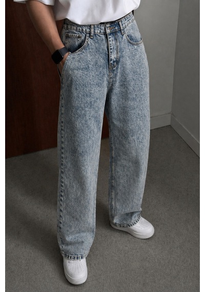 Tarz Cool Erkek Bol Paça Jean Pantolon Rahat Kesim Denim Mavi