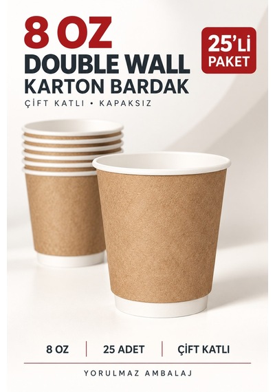 Double Wall Karton Bardak 8 Oz 25 Adet Çift Katmanlı Sıcak İçecek Kağıt Bardak Renkli