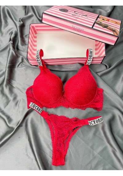 Victoria's Secret Victoria"s Secret Pusch Up Set Alt Üst Dolgulu Sütyen Ve Külot Takım 2"li Set Kırmızı