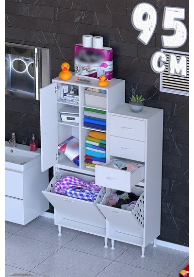 Ohbe 60 + 35cm Genişlik 160cm Boy 32,5cm Derinlik Kirli Sepetli 1 Kapak 3 Çekmeceli Çok Amaçlı Banyo Dolabı Beyaz Ohbe 60 + 35cm Genişlik 160cm Boy 32,5cm Derinlik Kirli Sepetli 1 Kapak 3 Çekmeceli Çok Amaçlı Banyo Dolabı Beyaz