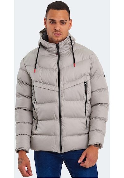 Slazenger HAIFA IN Erkek Kapüşonlu Şişme Taş Gri Mont & Kaban