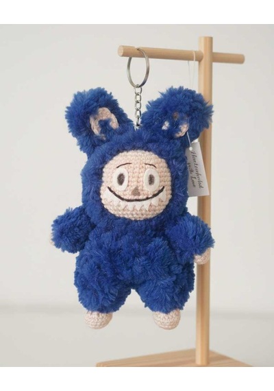 Büyük Labubu Amigurumi Anahtarlık El Örgüsü 16 Cm Anahtarlık & Çanta Süsü Lacivert