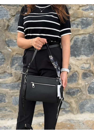 Kadın Orijinal Just Polo Yumuşak Deri Şal Detaylı Ayarlanabilir Askılı El Ve Omuz Çantası Shopper Siyah