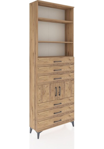 Arges Dolap 4 Raflı 6 Çekmeceli 2 Kapaklı 88x30x243 Çam-çam Çam