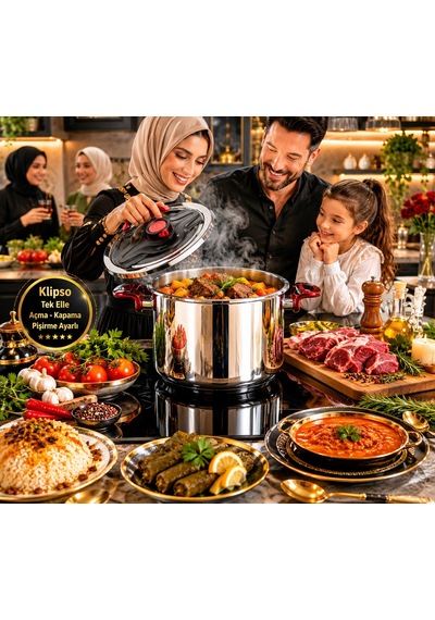 Oms Collection - Klipso 14 Litre İndüksiyon Taban Düdüklü Tencere 5106 - 14 - Siyah Gümüş - Siyah