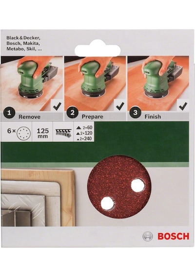 Professional Accessories Eksantirik Zımpara Kağıdı 6&apos Lı Set, 125 Mm 60/120/240 Kum 8 Delik